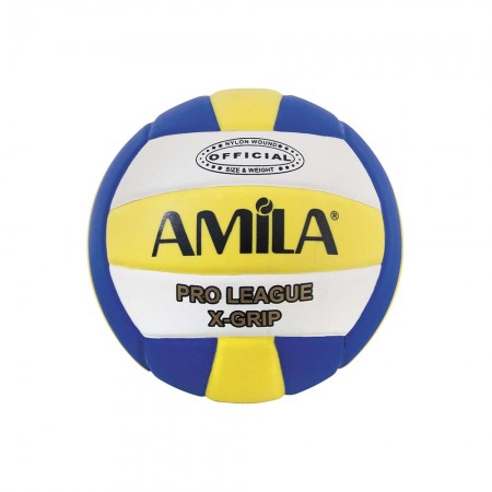 Amila Adult Pro League X-Grip Size 5 Nylon Wound Volley Ball Blue and Yellow